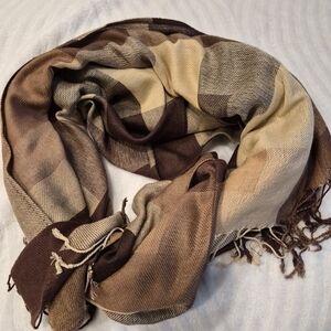 Brown and Beige Checkered Scarf
